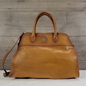 Large Pratesi Firenze Brown Italian Leather Tote Crossbody Bag